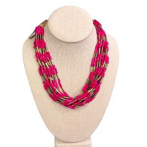 M Haskell Beaded Statement Necklace Pink Gold Tone Layered Multi Strand NWT